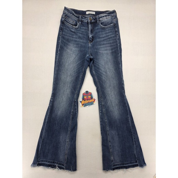 Flying Monkey Denim - Flying Monkey Jeans Womens 29x32 High Rise Super Flare Blue Distressed Raw Hem